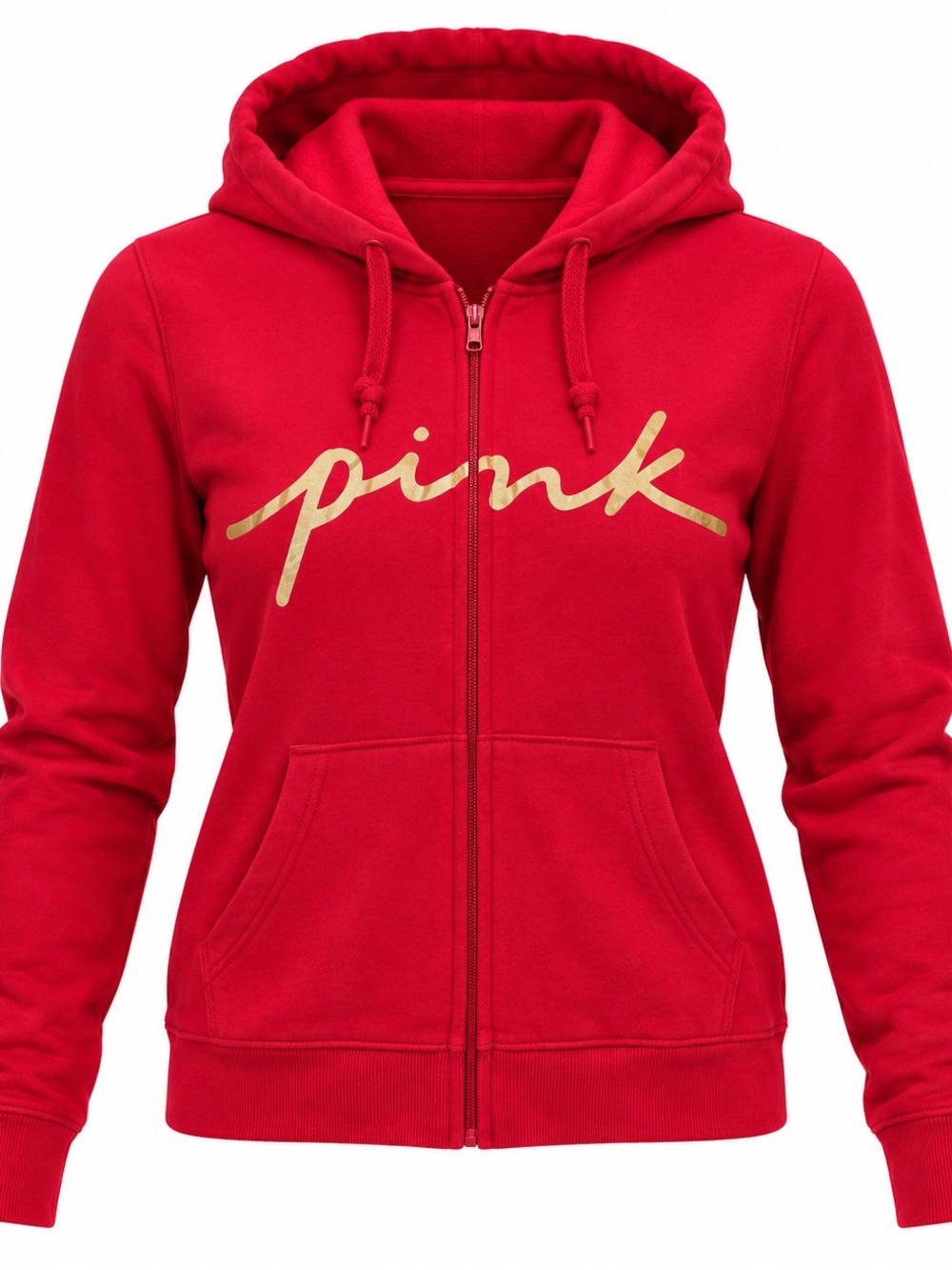 PINK Victoria's Secret Red Zip Hoodie with Gold Script Y2K